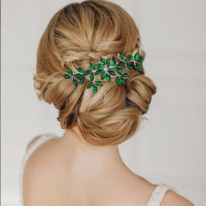 Green Wedding Crystal Hair Comb Elegant Bridal Wedding Hair Piece Teardrop Crystal Rhinestone Hair Accessories for Women Prom Party Photography - color: Green