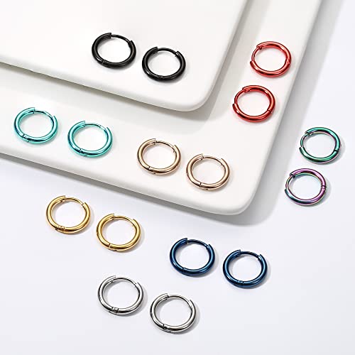 Jstyle 18G 20G Small Hoop Earrings for Men Women Huggie Hoops 8 Pairs | Hypoallergenic Surgical Stainless Steel, Multicolor Cartilage Helix Lobes Sleeper Hoop Earrings Set 8mm/10mm/12mm/14mm - style: Inner Diameter 10mm (18G)