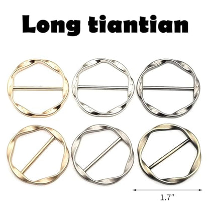 Long tiantian 6PCS Scarf Ring Clip Scarf Rings for Women Button Covers for Women Blouses Shirt Tightener Clip Cinch Pin Clothes Jewelry - color: 6pcs