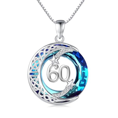 JUSTKIDSTOY Birthday Gifts for Women Girls 925 Sterling Silver Celtic Moon Star Necklace with Blue Crystal Pendant Jewelry for Sister Friends - style: 60th