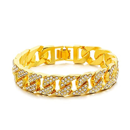 HH BLING EMPIRE 14K Gold and Silver Bracelets Diamond Tennis and Cuban Link Bracelet for Men Women Hip Hop Jewelry - color: Set B-Gold, size: 7.5"