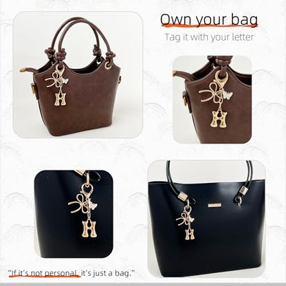 Gold Bubble Heart, Cherry, Bow & More Designs Letter Initial Keychain Bag Charms – Cute Purse Charms for Handbags - color: Bow & Butterfly, style: H