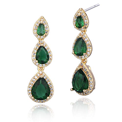 Women's Cubic Zirconia Bridal Earrings - Elegant Long Wedding Party Prom Earring for Bride Bridesmaids Crystal CZ Rhinestone Chandelier Statement Dangle Drop Earrings for Women - color: Green