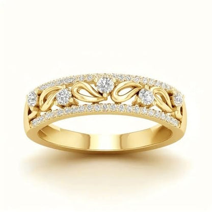 Teardrop Double Row Ring for Women,Gold Plated Micro Pavé Cubic Zirconia,Minimalist Office Stackable Band - color: Gold