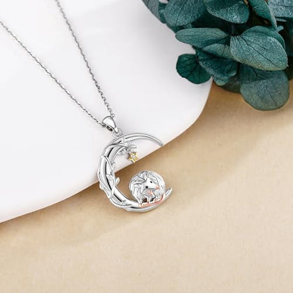 YAFEINI Moon Animal Necklace S925 Sterling Silver Owl/Fox/Red Panda/Possum/Snake/Dachshund Pendant Necklace Animal Jewelry Gifts for Women Mom Wife - style: POSSUM