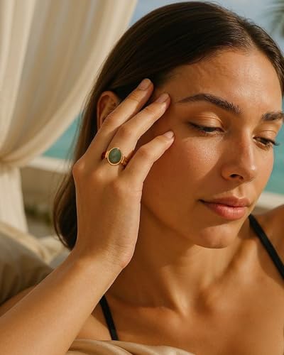YeGieonr Gold Rings for Women Trendy Non Tarnish Chunky Gold Plated Ring, Waterproof Stainless Steel Gold Jewelry Gift - color: Green Aventurine, size: 8