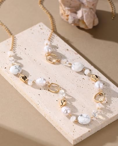 Long Gold Necklaces for Women Trendy Beaded Chain Necklace Chunky Costume Jewelry Gifts for Her - color: White Crackle