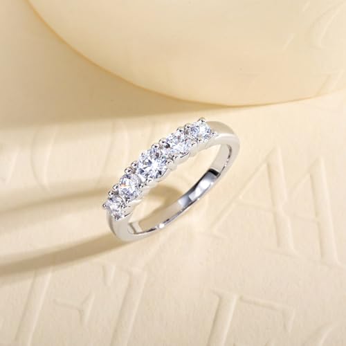 Cubic Zirconia Half Eternity Wedding Band Rings Round/Oval/Cushion Cut 5/6 Stones 5A Grade D Color CZ Stacking Band Engagement Promise Rings for Women - style: Raound