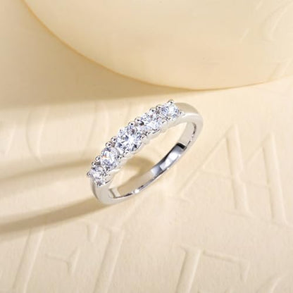 Cubic Zirconia Half Eternity Wedding Band Rings Round/Oval/Cushion Cut 5/6 Stones 5A Grade D Color CZ Stacking Band Engagement Promise Rings for Women - style: Raound