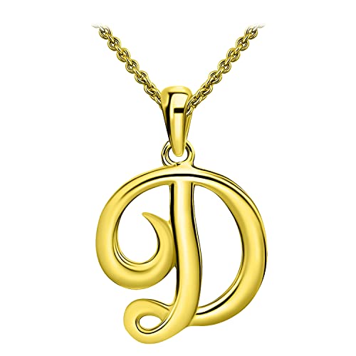 SEA OF ICE Letter Initial Necklace, Alphabet Letter Pendant Necklace, Sterling Silver, Gold, Rose Gold Necklace for Women, Elegant Initial Necklaces, Personalized Custom Women's Necklaces - color: Yellow Gold - D