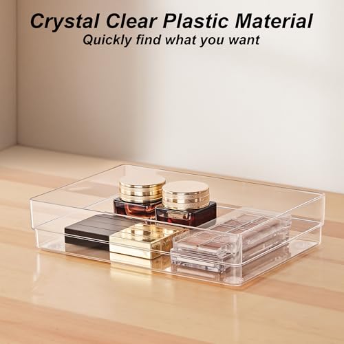 SMARTAKE 25 PCS Drawer Organizer, 4-Size Desk Drawer Organizer Trays | Storage Tray with Non-Slip Silicone Pads for Makeup, Jewelries, Utensils in Bedroom Dresser, Office and Kitchen (Clear) - style: 25 PCS