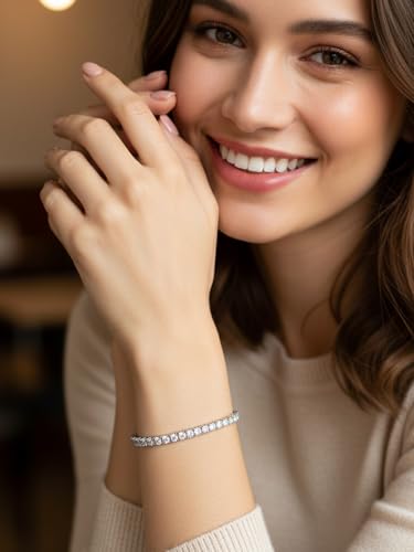 CYW 2mm/3mm All Moissanite Tennis Bracelet for Women, Solid 925 Sterling Silver, 5.5-7.5inch (14-19cm), with 2cm Adjustable Chain Extender, Birthday Anniversary Valentines Mothers Day Ideal Gift - color: 3mm - White Gold, size: 6.7 Inches