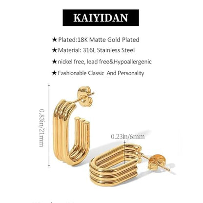 2 Pairs Gold/Silver Hoop Earrings For Women Set Trendy,14K Plated Gold Chunky Huggie Hoop Earings Pack,Oval Twisted Statement Silver Hoops,Fashion Jewelry Gift - color: 15) triple hoop