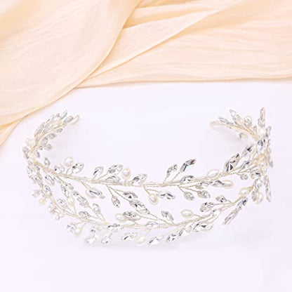 Oriamour Bridal Crystal Headbands Double Layer Wedding Headdress Gold Wedding Headpieces For Women (Silver) - color: Silver