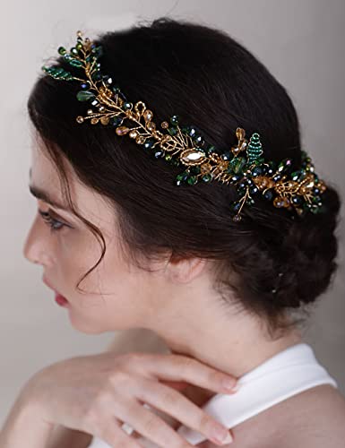 Chargances Crystal Beaded Bridal Hair Vine Comb with Pearls, Black Rhinestone Handmade Headpiece for Wedding, Prom, Flower Girl - color: Black