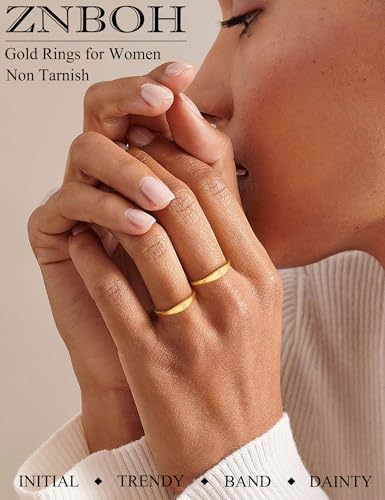 Gold Filled Rings for Women 14k Non Tarnish Initial Pinky Dainty Ring | Stackable Signet Letter Personalized Gold Rings, Stacking Thumb Band, Cute Simple Waterproof Custom Jewelry Gifts Size 6-10 - color: X