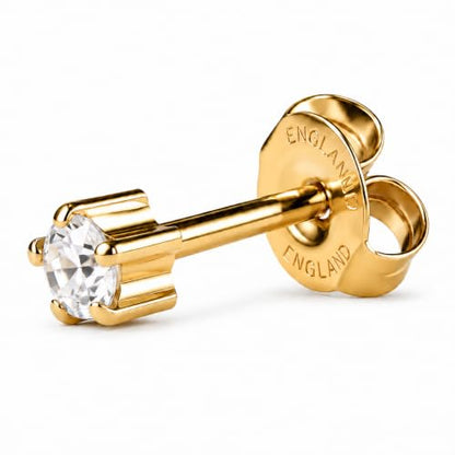 Caflon 12 Pairs April Birthstone Stud Earrings - Clear Crystal Clawset Studs, 3mm/4mm/5mm | 24K Gold Plated Stainless Steel | Hypoallergenic Nickel-Safe for Sensitive Ears | Bulk Value Pack & Gift - color: 24K Gold Plated, size: 4mm
