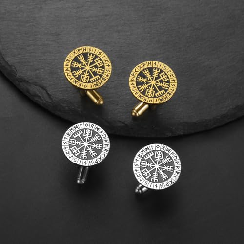 Mens Cufflinks, Norse Viking Tuxedo Cuff Links, Stainless Steel Viking Compass Vegvisir Rune Shirt Studs Mythology Jewelry Gift for Business Wedding - color: Compass-S