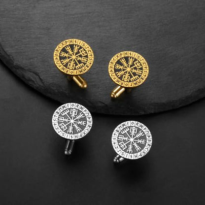 Mens Cufflinks, Norse Viking Tuxedo Cuff Links, Stainless Steel Viking Compass Vegvisir Rune Shirt Studs Mythology Jewelry Gift for Business Wedding - color: Compass-S