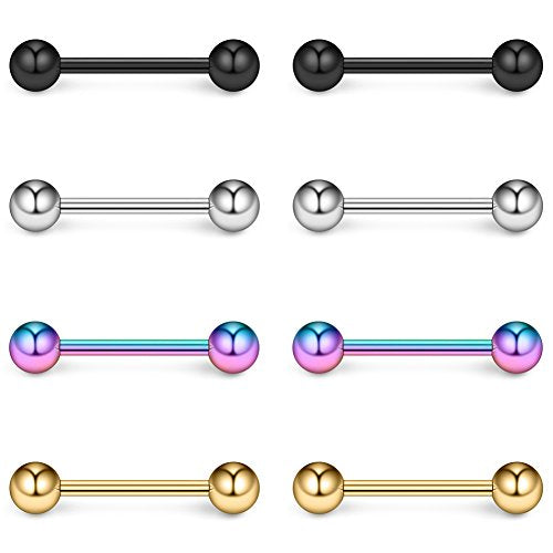 316L Stainless Steel Nipple Shield Barbell Ring Bar Body Piercing 14G - style: Mix Color(8pcs)-12mm