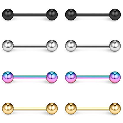 316L Stainless Steel Nipple Shield Barbell Ring Bar Body Piercing 14G - style: Mix Color(8pcs)-12mm