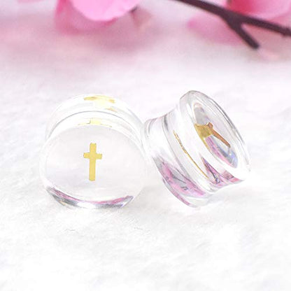 2Pairs Transparent Cross Acrylic Ear Gauges Plugs Double Flared Ear Expander Stretching Kit Ear Piercing Jewelry Size 2g(6mm) to 1''(25mm)