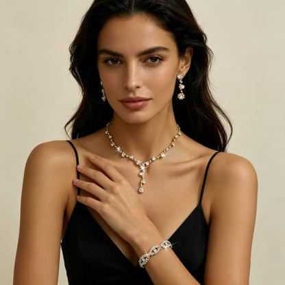 NEWITIN 15 Pieces Gold Jewelry Set for Women Wedding Costume Accessories | Hypoallergenic, Cubic Zirconia, CZ Necklaces Earrings Bracelets Ring, Crystal Jewelry for Wedding Bride Bridesmaid Party Prom - color: Beauty