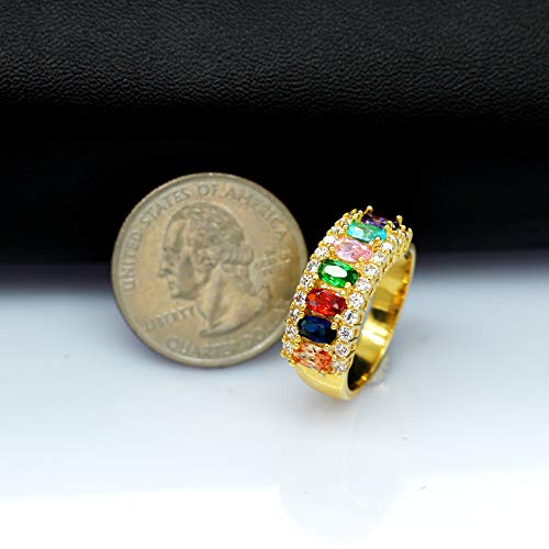 Uloveido Beautiful Women's 7 Stones Wedding Band Oval Cubic Zirconia Engagement Anniversary Rings J501 - color: Gold-Rainbow
