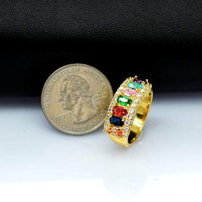 Uloveido Beautiful Women's 7 Stones Wedding Band Oval Cubic Zirconia Engagement Anniversary Rings J501 - color: Gold-Rainbow