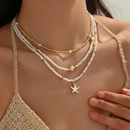 Nackiy Shell Necklace for Women, Handmade Summer Beach Jewelry Gift | Natural Sea Shell Necklace, Adjustable Collar Fit, Coastal Beach Style, Shell Starfish Charms, Lightweight Summer Jewelry - color: Gold-Plated 4