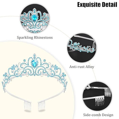 TAROSE Tiaras for Women, Birthday Crown and Sash for Girls | Birthday Sash Sunglasses Outfit, Birthday Gift for Women Girls, Goddess Crown Bride/Halloween/Prom/Party/Costume - color: 1 G. Silver+lake Blue