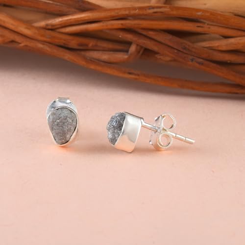 5 MM Natural Gemstone 925 Sterling Silver Hypoallergenic Studs Earrings Jewelry for Women Dainty Trendy Antiqued Silver Birthstone Earrings Jewelry Gifts for Women and Her - color: Gray Diamond