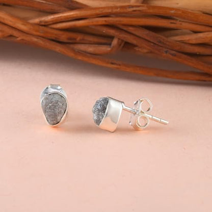 5 MM Natural Gemstone 925 Sterling Silver Hypoallergenic Studs Earrings Jewelry for Women Dainty Trendy Antiqued Silver Birthstone Earrings Jewelry Gifts for Women and Her - color: Gray Diamond