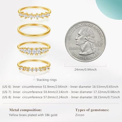 Cicy Bell Stackable Rings for Women 18K Gold Plated Non Tarnish Ring Set | Dainty Cubic Zirconia,Promise Wedding Engagement Rings, Statement Thin Rings,Trendy Jewelry Gifts - color: Gold-Style A, size: 8