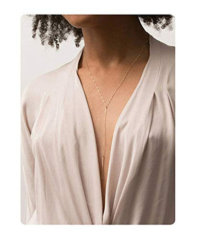 S.J JEWELRY Womens Handmade CZ Simple Delicate 14K Gold Plated/Rose Gold Plated/Silver Plated Lariat Simple Baton Adjustable Y Necklace - color: Y-1-Baton