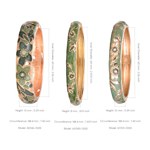 wynameleri Womens Multi-colors Cloisonne Bracelets Flower Enameled Gold Plated Hinged Cuff Bangles Jewelry Gift 3 Packs - color: 3 Pcs Set-Green