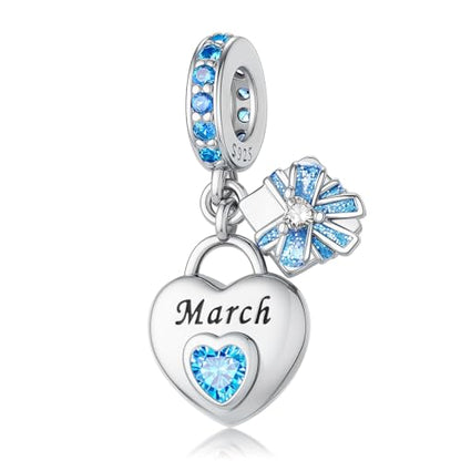HappyStar 925 Sterling Silver Happy Birthday Bead Charm Love Heart Shape Birthstone Charms for Bracelets Dangle Pendant with 5A Cubic Zirconia Compatible Pandora Bracelets Jewelry Gift for Women - color: 3-March Birthstone Charms