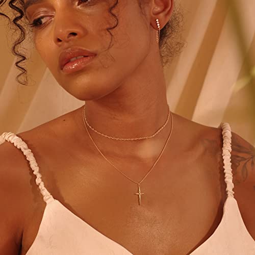 Fettero Cross Necklace for Women Faith Pendant 14K Plated Dainty Chain Necklaes Minimalist Simple Tiny God Lords Prayer Religious Jewelry - style: Arrow CZ Cross