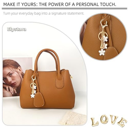 Floral Series Initial Bag Charm, Cute Flower & Bubble Letter Purse Charms, Keychain Accessories Gift for Women - color: White Flower, style: I