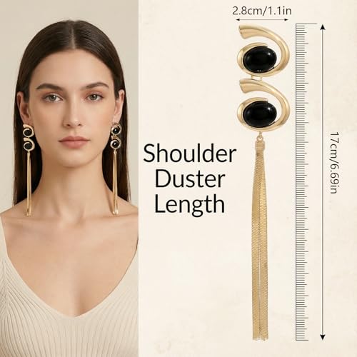 Black and Gold Earrings for Women,Geometric Statement Dangle Earrings with Long Snake Chain Tassel Pendant Earring - color: Gold