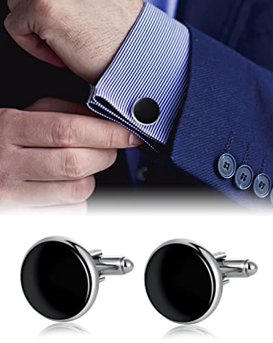 10Pcs Cufflinks for Men Classic Design Carbon Fiber Cufflinks Tuxedo Shirt Stud Set for Wedding Business Birthday Meeting Black Tone Cufflinks - style: A:10Pcs, round
