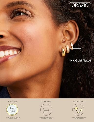 ORAZIO Small Gold Hoop Earrings for Women Hypoallergenic 14K Gold Plated Chunky Huggie Earring Sets for Multiple Piercing Dainty Earing Stacks Set Cute Silver Cartilage Jewelry Trendy Gifts - style: 14K Gold Plated-Classic