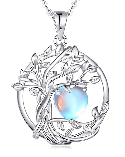 FANCIME Tree of life Birthstone necklace Sterling Silver Pendant Birthstone Necklace Gemstone Anniversary Birthday Jewelry Mothers Day Gifts for Mom Her Wife - color: Jun.-Moonstone