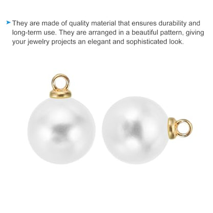 PATIKIL Pearl Charm, 100pcs Pearl Beads Faux Pearl Pendant Charm DIY for Jewelry Making Bracelets Earrings Necklace Crafts - color: Golden White, size: 10mm