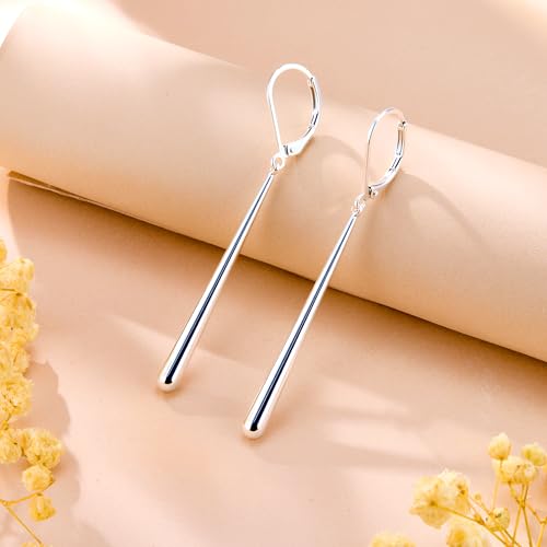 Hypoallergenic Silver Long Dangle Drop Earrings for Women Lady | Long Strip Bar Chain Waterdrop Dangle Leverback Earring Elegant Lightweight Dangling Drop Earings Trendy Jewelry Gifts in Box - color: SilverC