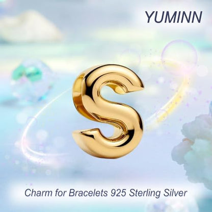 Gold Letter Charms A-Z for Bracelets 925 Sterling Silver Alphabet Initial Charms Beads Jewelry Gifts for Women - color: S