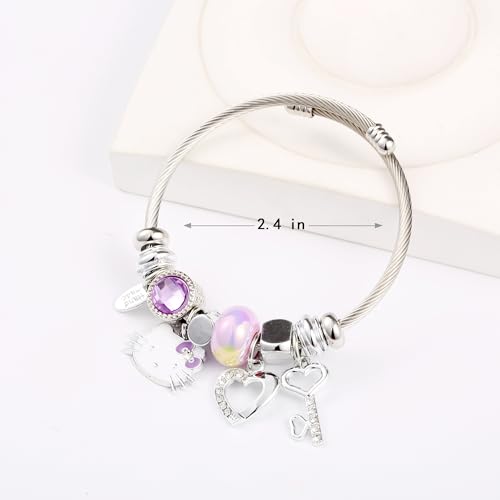 YouLuo Cute Necklace Charm Bracelet Set,Personalized Jewelry Gift for Women | Cute Charm Bracelet, Adjustable Stainless Steel Bracelet, Anime Cartoon Accessories Bracelets for Women Gift and Friendship - color: Purple