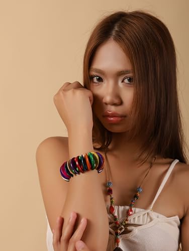 MINACHI Boho Chunky Colorful Wooden Bead Stretch Bracelet, Handmade Bohemian Statement Jewelry For Women - style: Bracelet RAC.001