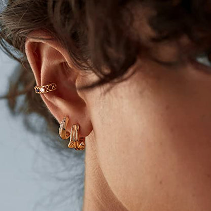 Women Ear Cuff Earring Gold Non Pierced Ear Cartilage Clip on Wrap Hoop 14K Gold Filled Tiny Boho Beach Simple Minimalist Delicate Handmade Hypoallergenic Jewelry Gift-Sold as Single/Pair - style: CZ Station