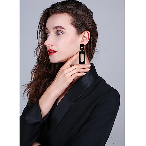 Boho Lightweight Retro Simple Acrylic Splicing Rectangle Earrings for Women Creative Exaggerated Statement Dangle Drop Earrings Jewelry - color: Black Acrylic Rectangle Earrings